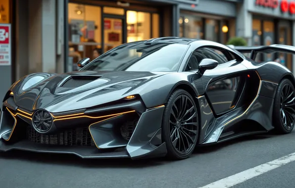 Улица, год, витрина, японский, digital art, japanese, futuristic, sports car