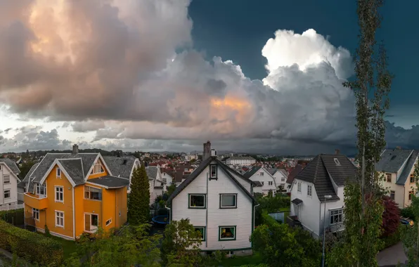 Облака, дома, вечер, Норвегия, панорама, улицы, Rogaland, Stavanger