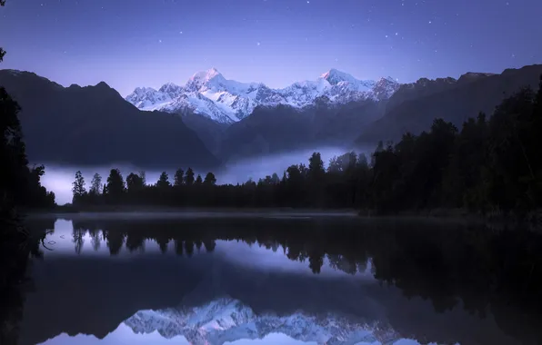 Dark, grass, forest, trees, landscape, nature, water, mountains