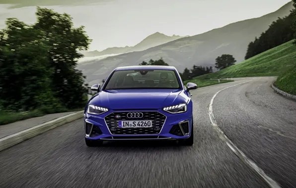 Картинка синий, Audi, седан, спереди, Audi A4, Audi S4, 2019