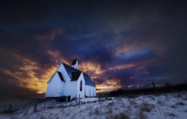 Iceland, Firey sunset, Hvalfjordur, Hallgrímskirkja