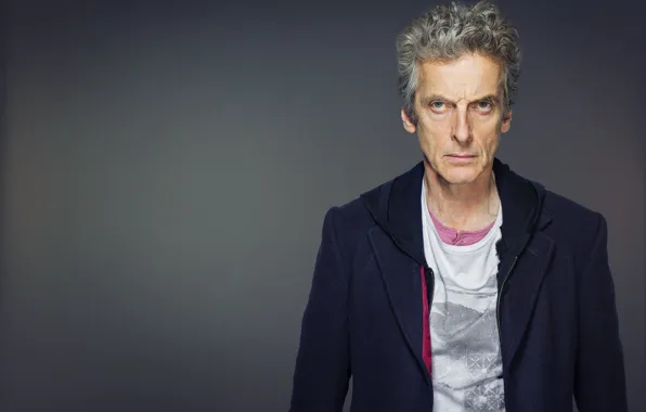 Взгляд, лицо, актер, мужчина, серый фон, Doctor Who, Доктор Кто, Peter Capaldi