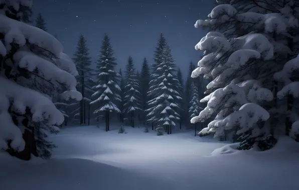 Зима, иней, лес, снег, деревья, природа, зимний, ели