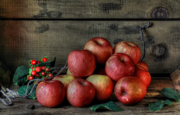 Картинка ягоды, яблоки, красные, фрукты, натюрморт, спелые
