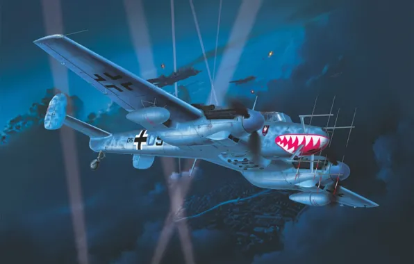 Картинка war, art, painting, aviation, ww2, Messerschmitt Bf 110 G-4 Nightfighter