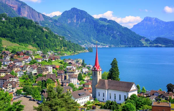Горы, озеро, Швейцария, Engelberg Lake Lucerne