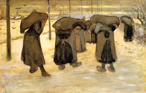Картинка зима, Vincent van Gogh, Women Miners