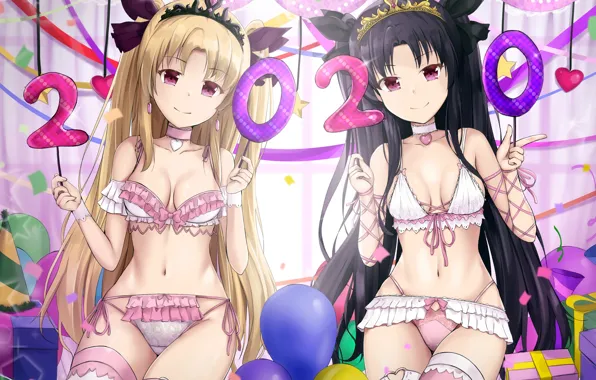 Girl, sexy, lingerie, bra, panties, long hair, boobs, anime