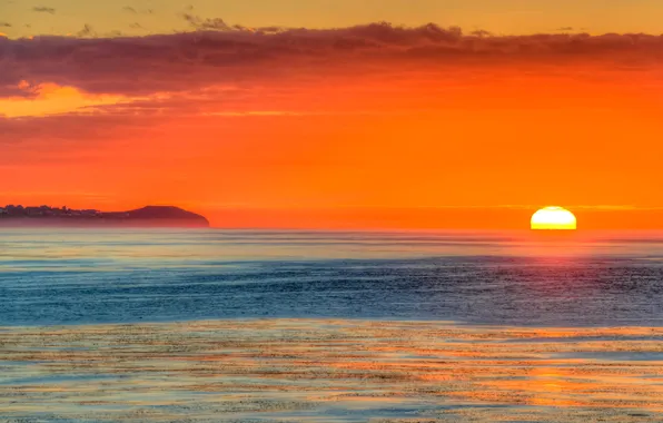 Море, небо, солнце, облака, закат
