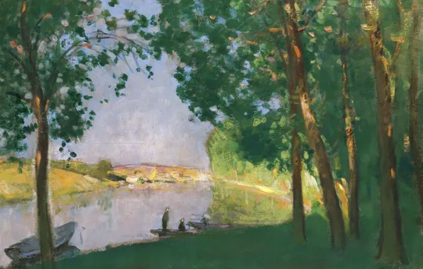 Пейзаж, лодка, картина, 1910, Пьер Эжен Монтезин, Pierre-Eugene Montezin, Море-сюр-Луан. Берег Реки