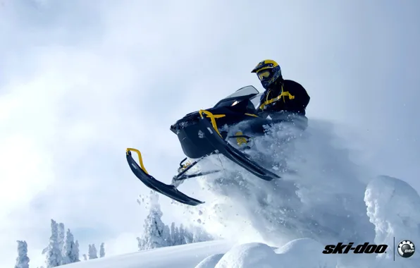 Снег, прыжок, спорт, sport, snow, снегоход, snowmobile, ski-doo