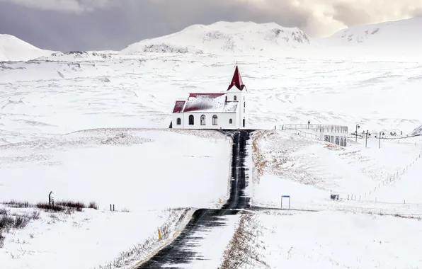 Картинка Iceland, Snaefellsnes Peninsula, Ingjaldshólskirkja Church