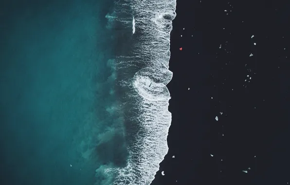Море, пляж, человек, лёд, вид сверху