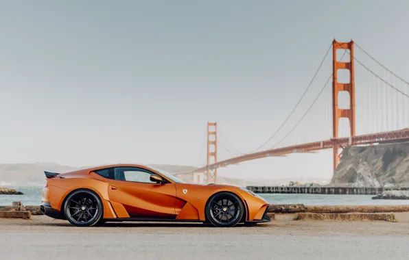 Car, ferrari, bridge, orange