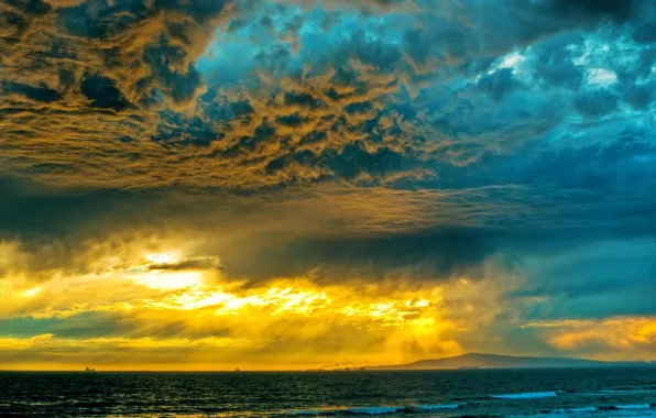 Картинка море, небо, закат, тучи, фото