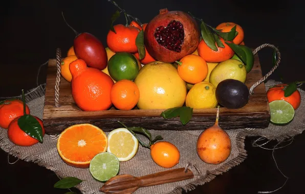 Картинка лайм, фрукты, цитрусы, лимоны, грейпфрут, гранат, мандарин, апельсиы