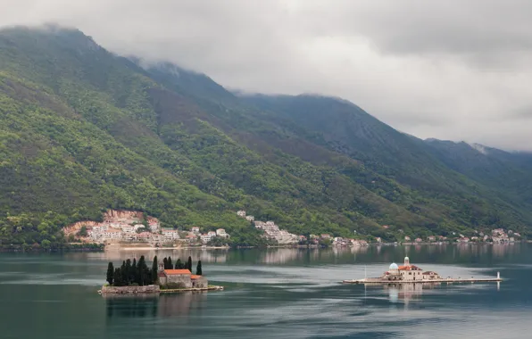 Море, острова, горы, церковь, монастырь, Бока-Которска, Пераст, фйорд