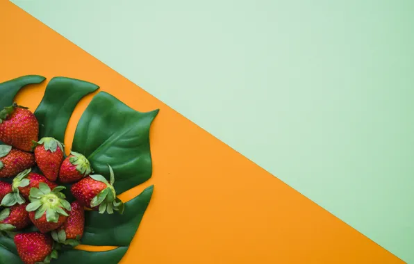 Желтый, лист, клубника, бирюзовый, strawberry, foliage