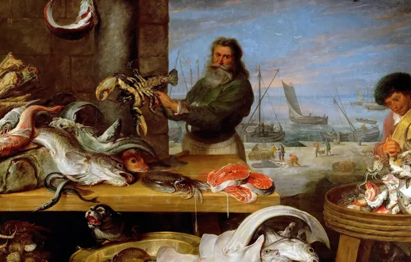 Картинка картина, Фрагмент, жанровая, Корнелис де Вос, Рыбный Рынок