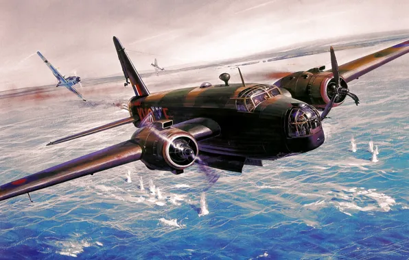 War, art, painting, aviation, ww2, Roy Cross, Vickers Wellington