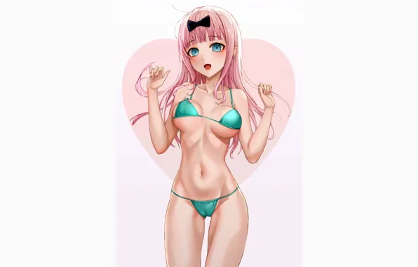Girl, sexy, cleavage, pink hair, long hair, boobs, anime, beautiful