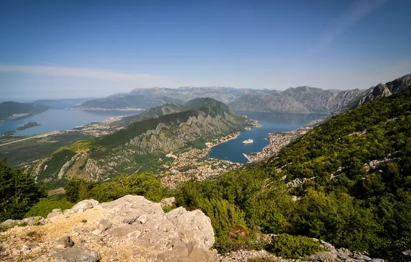 Горы, бухта, панорама, залив, Черногория, Kotor