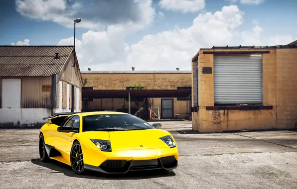 Желтый, суперкар, Lamborghini Murcielago, ламборгини