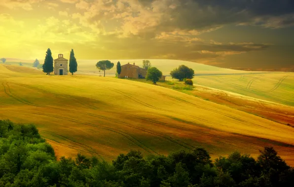 Картинка лето, небо, деревья, пейзаж, закат, природа, Италия, summer