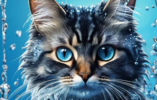 Кошка, взгляд, поза, котенок, мордашка, ИИ-арт, нейросеть