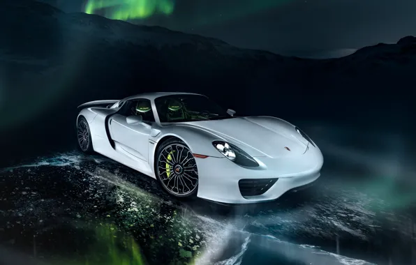 Рендеринг, северное сияние, Porsche, суперкар, Spyder, 918