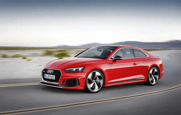 Картинка Audi, German, Red, Speed, RS5, 2018, Road, Drive