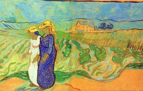 Картинка Vincent van Gogh, Two Women, Crossing the Fields