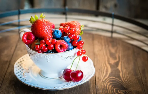 Ягоды, черника, клубника, тарелка, fresh, смородина, cup, berries