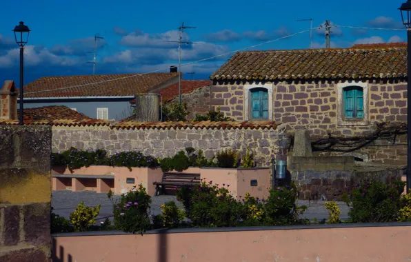 Город, улица, дома, кладка, архитектура, Сардиния, Itálie, Provincie Oristano
