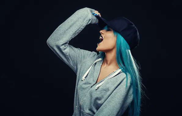 Картинка model, Hat, blue hair