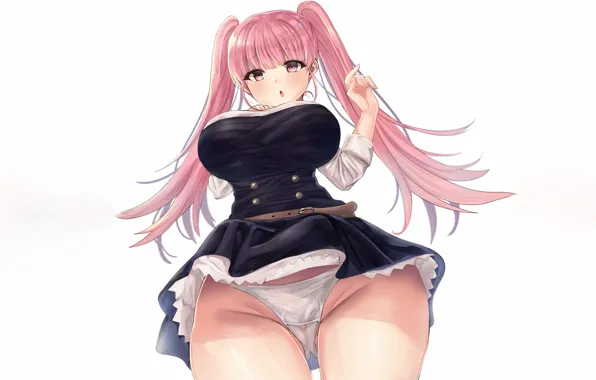 Girl, sexy, lingerie, panties, pink hair, long hair, dress, boobs