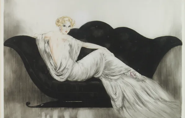 1937, чёрный диван, Софа, Louis Icart