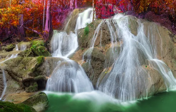 Картинка осень, лес, природа, водопад, поток
