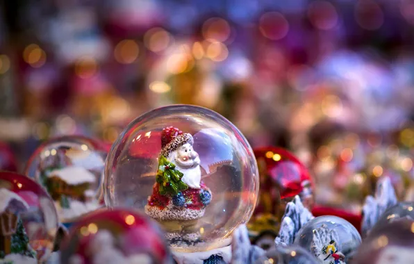 Картинка игрушки, шар, Санта Клаус, Дед Мороз, боке