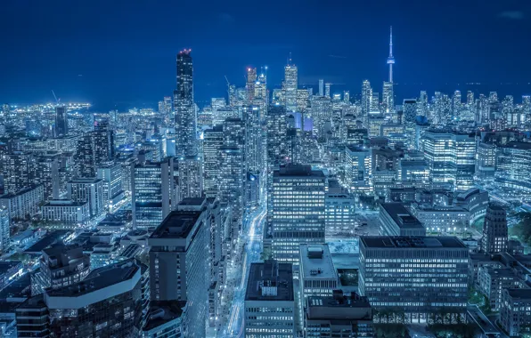 Здания, Канада, панорама, Торонто, Canada, ночной город, небоскрёбы, Toronto