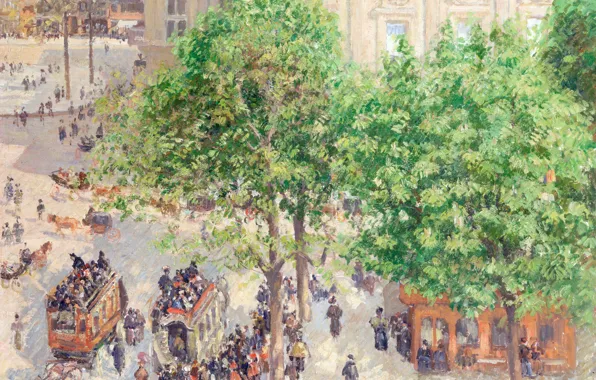Картина, городской пейзаж, Камиль Писсарро, Jacob Abraham Camille Pissarro, Площадь дю Театр-франсез. Весна