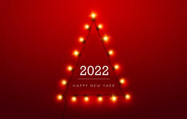 Зима, красный, фон, елка, цифры, Новый год, new year, гирлянда