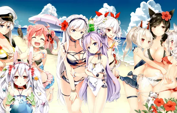 Пляж, лето, девушка, Azur Lane