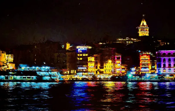 Ночь, арт, Стамбул, Турция, night, art, Istanbul