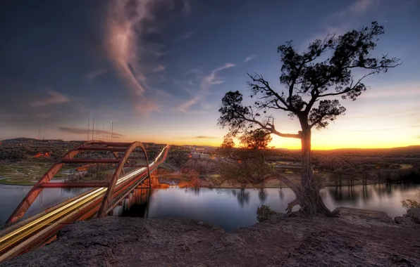 Картинка закат, мост, река, Sunset, Austin