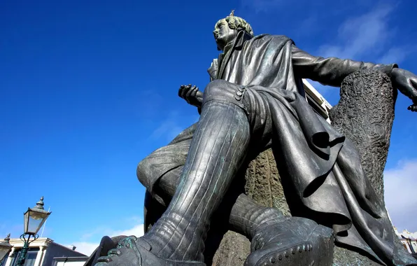 Новая Зеландия, памятник, фонарь, Данидин, Роберт Бернс статуя