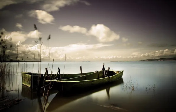 Картинка пейзаж, озеро, лодки