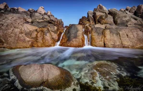 Картинка вода, природа, скала, река, камни, водопад