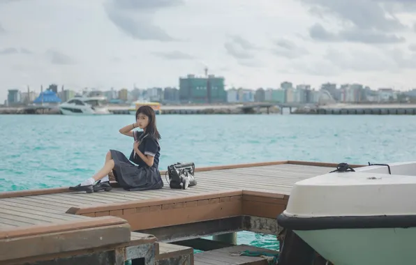 Beautiful, Asian, Model, Water, Woman, Sea, Pretty, Outdoor