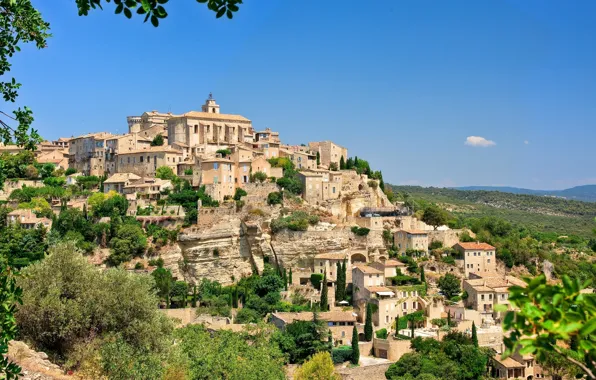 Город, Франция, дома, крепость, France, Gordes, средневековая архитектура